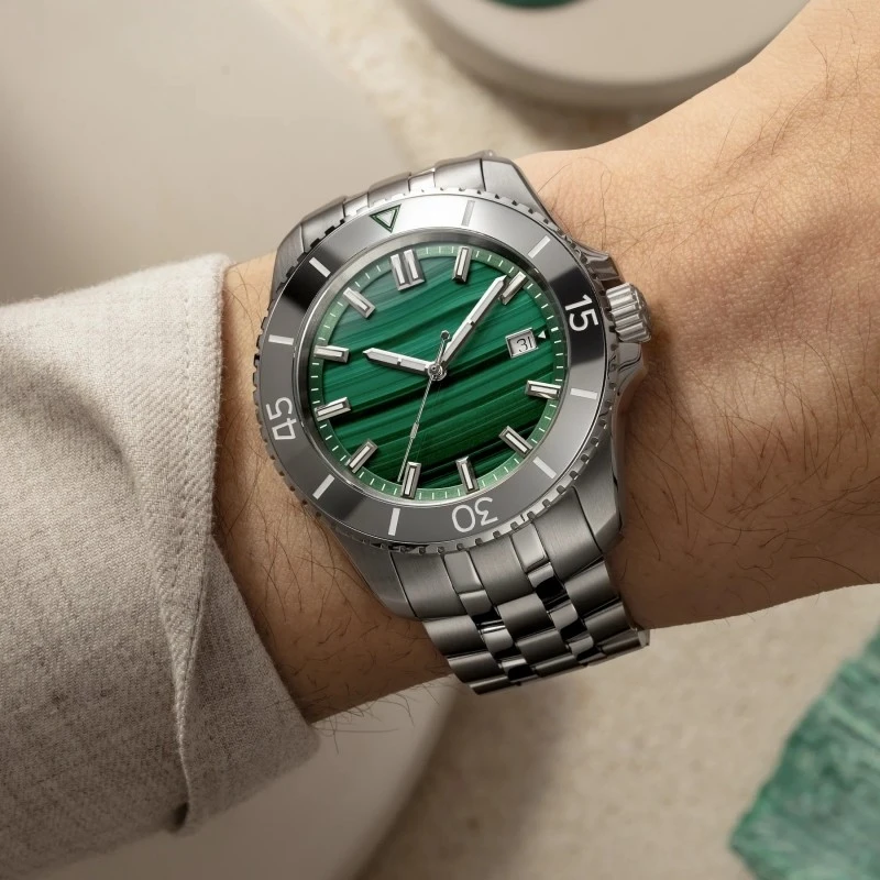 OEM Custom Men's Mechanical Watch Pure Natural Malachite Dial