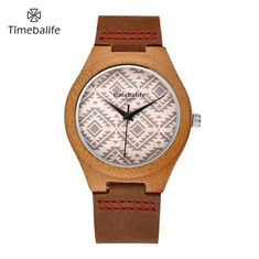 Montre en bois des hommes en cuir